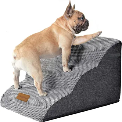 Obrázok produktu pre Schody pre psov 3 stupne, 32 x 60 x 30 cm, pre malých psov, pena, prateľný poťah, protišmykové
