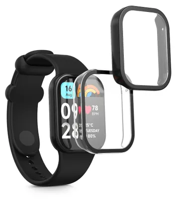 Produktbild von kwmobile 2x Glas Hülle für Xiaomi Smart Band 8 Pro / Smart Band 9 Pro Schutzhülle - Fullbody Fitnesstracker Case Set aus Glas - Transparent Schwarz