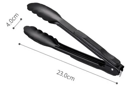 Image de Pince à barbecue noire, pince de cuisine, ustensile de barbecue, pince de cuisine noire, pince à viande, pince de cuisine et de barbecue noire, idéale pour les fêtes, la restauration, les événements, les mariages et un usage quotidien, 23 cm