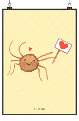 Produktbild von Mr. & Mrs. Panda Bild Spinne Agathe Motivation DIN A3 - Gelb Pastell - Geschenk, drucke, Dankeschön, Plakat, Wandbild, Vertrauen, Glück, Kunstdruck, Liebe, wanddeko