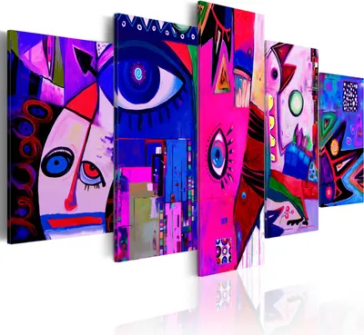 Zdjęcie produktu dla Canvas obrazy 200x100 cm a-A-0113-b-o włóknina canvas obraz 5 szt art print nowoczesna grafika ścienna XXL dekoracja ścienna design obraz ścienny ABSTRAKT BUNT