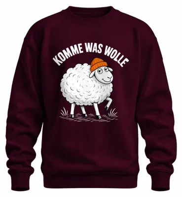 Produktbild von Komme Was Wolle Schaf Lustig Wortwitz Statement Sarkasmus Sweatshirt Pullover, Burgundy, S