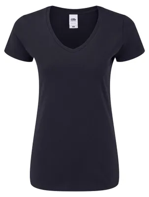 Image de Fruit of the Loom - T-shirt « Iconic » à col en V pour femmes FK2428 (XS) (bleu marine)