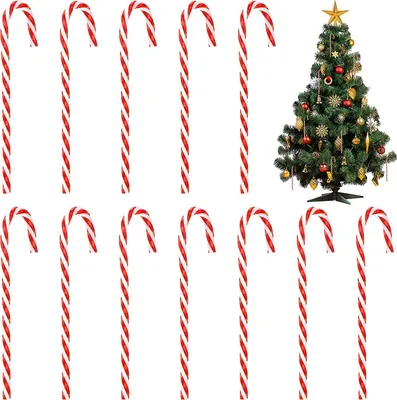 Produktbild von 12 Stücke Weihnachten Zuckerstange Dekoration Verdrehte Kunststoff Zuckerstange Rot und Weiß Zuckerstange Weihnachtsbaum Hängende Ornament Zuckerstange Baum Dekoration für Weihnachtsbaum