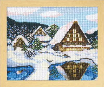 Productafbeelding van Olympus kruisstik set "Sneeuwlandschap van Shirakawa-gou", telpatroon, 29,7 x 36,4 cm