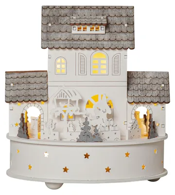 Image de Village de Noël LED 'Grauberg' avec train, boîte à musique, minuterie, batterie, bois