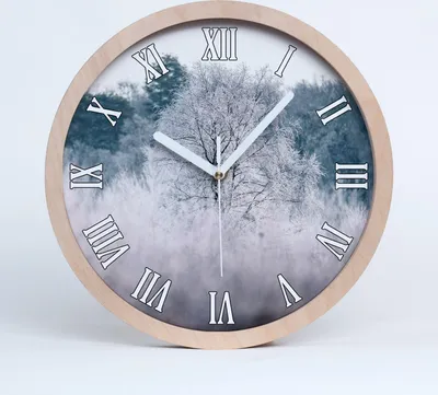 Produktbild von Holzuhr 30fi cm wanduhr - weiße Spitzen - Winter Bäume