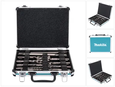 A set of drill bits and chisels in a case.