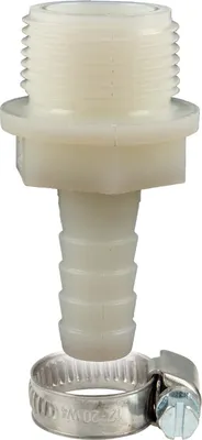 Produktbild von tecuro Schlauchtülle Ø 21 mm x 1 Zoll AG, mit Edelstahlschlauchschelle - Nylon weiß
