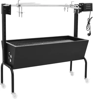 Produktbild von Rotisserie für Elektrogrill, Edelstahl, Holzkohlegrill mit Rädern, Grillwagen für Terrasse, Outdoor, Garten, Camping