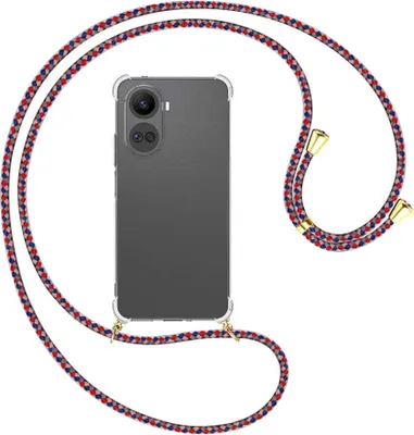 Produktbild von Handykette Backcover-Schutzhülle mit Band (Metall goldfarben) für Huawei nova 10 SE (BNE-LX1,LX3) - silber/blau/rot