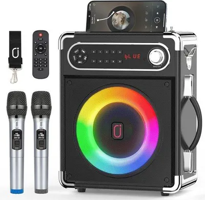 Obrázek produktu pro Přenosný karaoke přístroj s Bluetooth reproduktorem a LED osvětlením