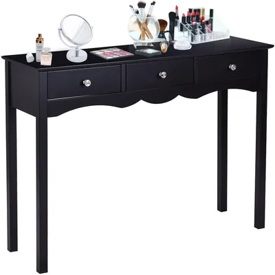 Image de Table console COSTWAY avec 3 tiroirs, bureau, table de maquillage, bureau informatique pour le bureau à domicile (noir)