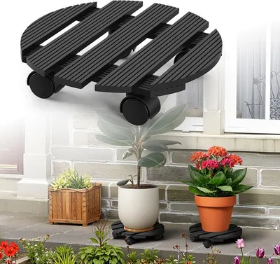 Obrázok produktu pre Izrielar WPC kolieskový podstavec na rastliny 30 cm, nosnosť 80 kg, podstavec s kolieskami, kolieskový podstavec na rastliny, kvetináč (okrúhly, sivý)