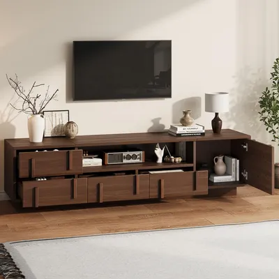 Productafbeelding van STILVORA TV-kast van MDF met 4 lades, TV-dressoir met 1 kastruimte, TV-meubel met 2 open vakken, geschikt voor televisies tot 75 inch