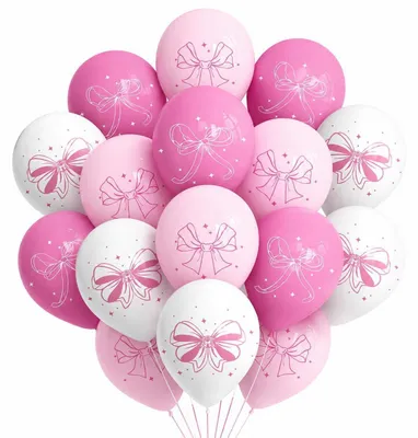 Productafbeelding van Ballonnen met strikdecoratie, roze en wit, 18 stuks, geschikt voor verjaardag, bruiloft, babyfeest