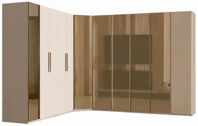 Image de Armoire beige avec portes battantes, en bois et avec des vitres, style moderne