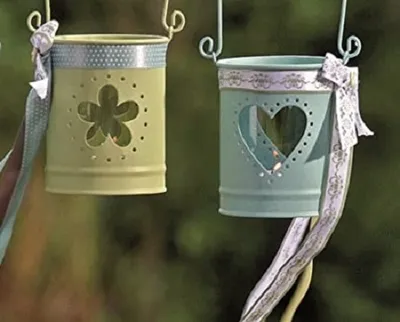 Produktbild von Windlicht,türkis,grün,Kerze,Blech,Hänger,Band Windlicht grün+türkis 2er Set