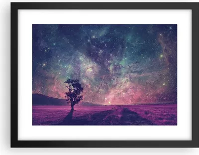 Produktbild von Gerahmtes Poster - Schwarzer Rahmen - Kosmos Baum Wiese - 40x30 cm - Wand Bild - Wanddeko - Wandbilder - Kunstposter - Wandposter - Bilderrahmen - Bilder - Kunstdruck - Wandbild - P2BAA40x30-4225