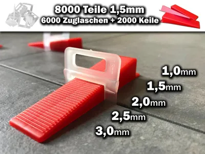 Produktbild von 6000 Zuglaschen 1,5mm + 2000 Keile - KACHEL GOTT® Fliesen Nivelliersystem
