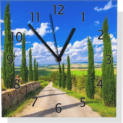 Produktbild von Wallario Design Wanduhr Zypressenweg in der Toskana aus Aluverbund, Größe 30 x 30 cm