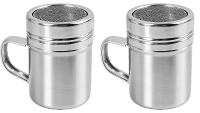 Edelstahl-Streuer Set 2er-Pack mit Deckel für Puderzucker, Kakao, Mehl