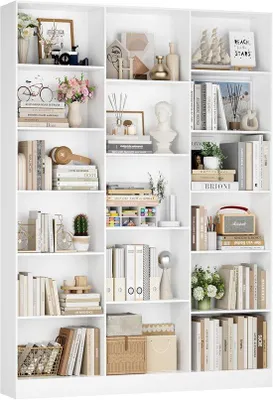 Produktbild von Bücherregal, 188 cm, Regal mit 17 Fächern, Stauraumregal für Wohnzimmer, Büro, Arbeitszimmer, 149 x 23,5 x 188 cm, Weiss