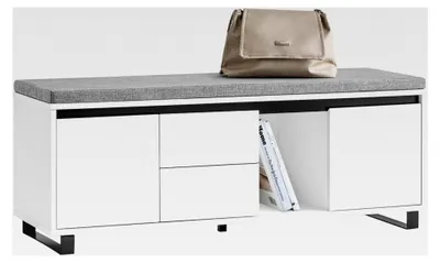 Produktbild von Schuhbank mit Sitzfläche und Stauraum, schmal, MDF, 230kg Belastbarkeit, Weiß, BHT ca. 110x42x35cm