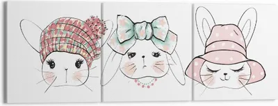 Produktbild von Bild auf Leinwand - Leinwandbild - Bunnys Hüte Illustration Kinder - 150x50cm - Wand Bild - Wanddeko - Leinwanddruck - Bilder - Kunstdruck - Leinwand bilder - Wandkunst - CA150x50-2852