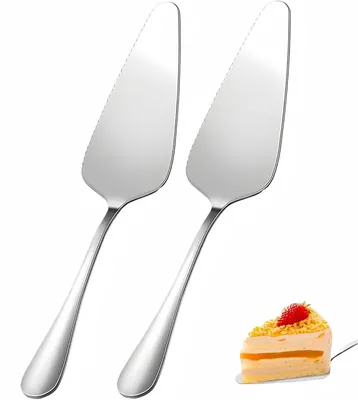 Tortenheber aus Edelstahl, 2 Stück, gezackte Kanten, silber