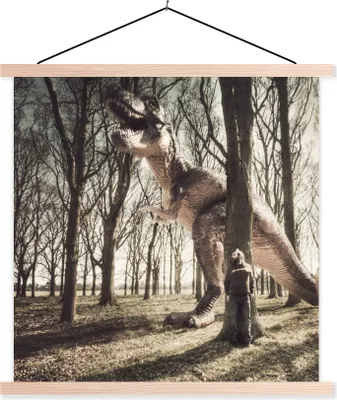 Produktbild von MuchoWow® Textilposter Dinosaurier - Wald - Baum 60x60 cm mit holzfarbenen Rahmen - Wanddekoration