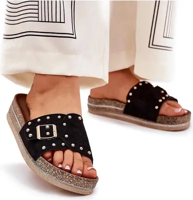 Produktbild von Damen Sandalen Auf Plattform Mit Schnalle Und Nieten Schwarz Nusithia 36