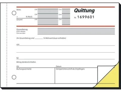Produktbild von SIGEL SD121 Quittungen, mit fortlfd. Nummerierung, 1. u. 2. Blatt bedruckt, mit Sicherheitsdruck, A6 q, selbstdurchschreibend, 2 x 50 Blatt