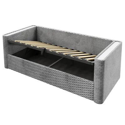 Produktbild von Flieks Hydraulisches Schlafsofa 90x200cm mit Stauraum, Polsterbett mit Led, Jugendbett Stauraumbett mit Lattenrost, Tagesbett Daybed Samt, Grau