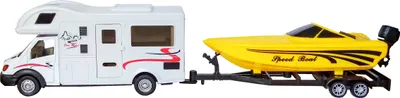 Produktbild von WOHNMOBIL mit Anhänger & Schnellboot Rückzug Camper Modell Wohnwagen Boot Bus 69