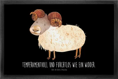 Produktbild von Mr. & Mrs. Panda Schmutzmatte Sternzeichen Widder 60 x 90 cm - Schwarz - Geschenk, Türvorleger, Geburtstag April, Schafbock, Sauberlaufmatte, Fußabtreter, Gummimatte