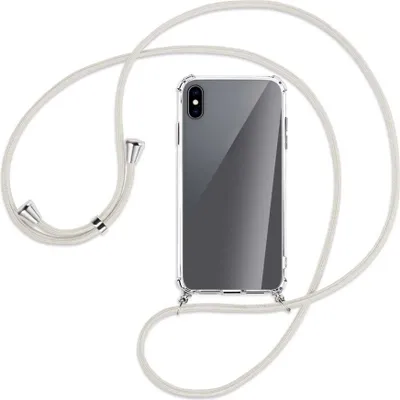 Produktbild von Handykette Backcover-Schutzhülle mit Band (Metall silberfarben) für Apple iPhone XS Max - broken white