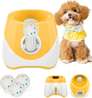 Image de Lanceur automatique de balles pour chiens - Lanceur de balles - Électrique - Plastique - Piles non incluses - Pour chiens de petite et moyenne taille - Jaune