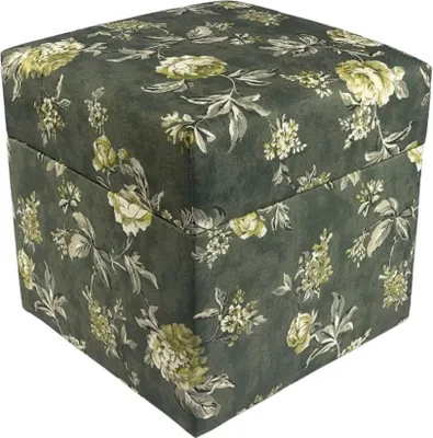 Produktbild von Velours-Hocker MERCURE 40x40 cm quadratisch – weicher Polsterhocker mit besticktem Baumwoll-Blumenmotiv – Rosa