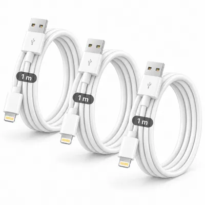 Produktbild von 3x iPhone Lightning Ladekabel 1m – USB-A auf Lightning Ladekabel – Ladekabel für iPhone 5 bis 14 Pro Max, iPad, iPod & AirPods