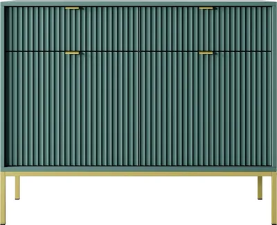 Produktbild von Kommode, Kommode, moderne Kommode, Kommode mit Türen, Kommode mit Metallgriffen, Kommode mit dekorativen Fronten - 104 x 83 x 39 cm - Kommode Light KSZ104 Türkis + Gold