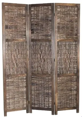Obrázek produktu pro Casa Padrino, prostorový členič, paravan ve venkovském stylu, vyrobený z dřeva paulownia, ratanu a kovu, barva hnědá, rozměry: 40 x 2 x 170 cm