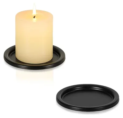Productafbeelding van Kaarsenonderzetter kandelaar - Zwart mat ijzer - 11,2 cm - Set van 2