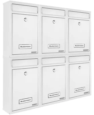 Produktbild von MONZANA® 6x Briefkasten Weiß inkl. 2 Schlüssel Namensschild abschließbar Mailbox Briefkastenanlage Postkasten Stahl