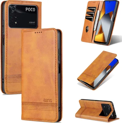 Produktbild von Xiaomi Poco M4 Pro 4G Leder Hülle, Klapphüllen Brieftasche Magnetverschluss Ständer Schutzhülle für Xiaomi Poco M4 Pro 4G Braun