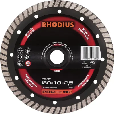 Zdjęcie produktu dla Diamentowa tarcza tnąca Rhodius DG 35 180x7x2.4x22.23mm kamień Proline - 302242