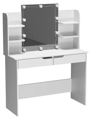 Produktbild von HOME DELUXE - Schminktisch KYLIE - Farbe: Weiß - 130 x 80 x 40 cm, 8 LED´s wählbar zwischen 3 Lichtfarben, steuerbar über Touchbutton I Kosmetiktisch Make UP Tisch