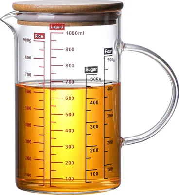 Produktbild von Messbecher Glas 1l, Glas Messbecher mit Abdeckung, Messbecher 1l, Skalierung für Liter, Milliliter, Tassen und Gramm, Transparent