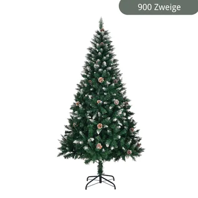 Produktbild von FCH 180cm grüne Spray weiße 900 Zweige mit Kiefernzapfen ,PVC Nadeln & Metallständer, Tannenbaum, Christbaum ideal für Zuhause, Büro & Geschäfte,