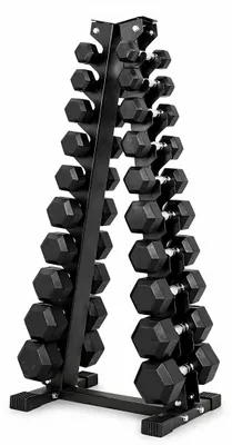 Produktbild von PH Fitness Hexagon Kurzhantel-Set 1-10 KG mit Turmrack – 110 KG Gesamtgewicht, Verchromter Griff, Rutschfest | Komplettset für Home Gym & Studio